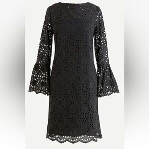 NWT J Crew Bell Sleeve Eyelet Lace Long Sleeve Black Dress Womens 12